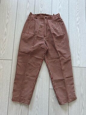 Anne Pinkerton 100 % silk Red, Brown and White Gingham Tapered Pants